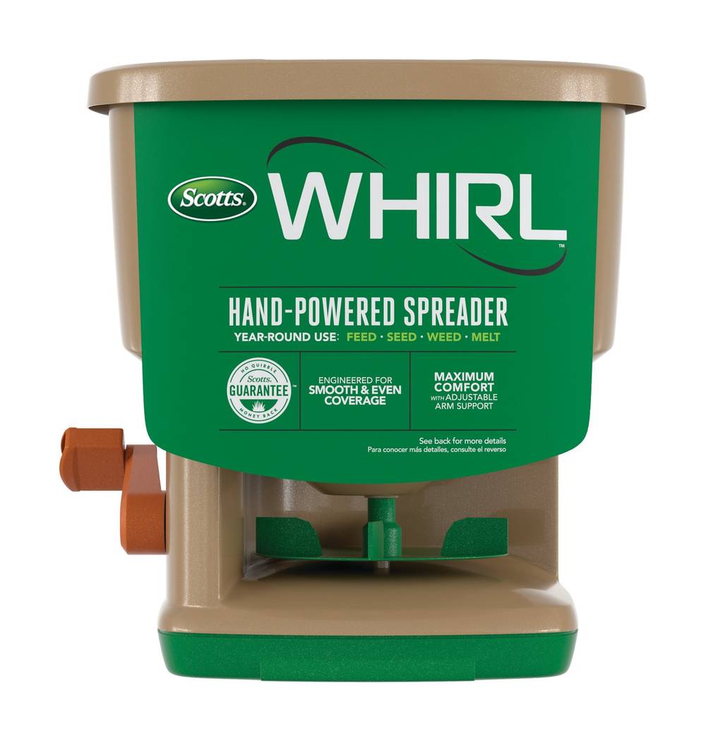 Scotts Whirl Hand-Powered Spreader For Seed, Fertilizer, Salt and Ice Melt
