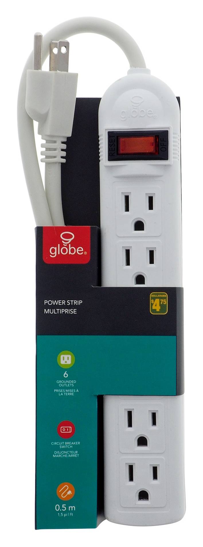 Globe Electric 6 Outlets Power Strip Multiprise