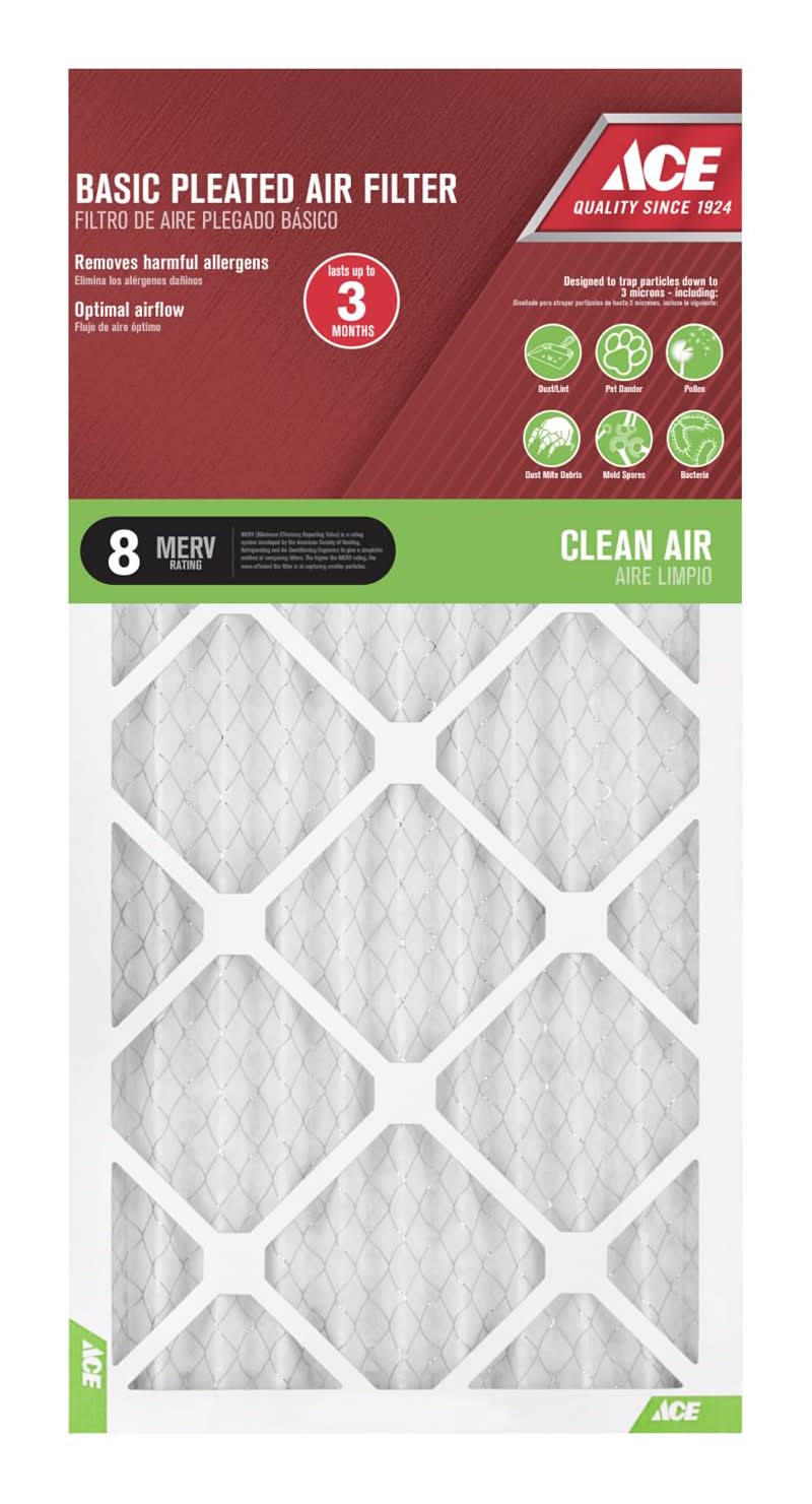 ACE 12 In. W X 24 In. H X 1 In. Synthetic 8 Merv Pleated Air Filter 1 Pk