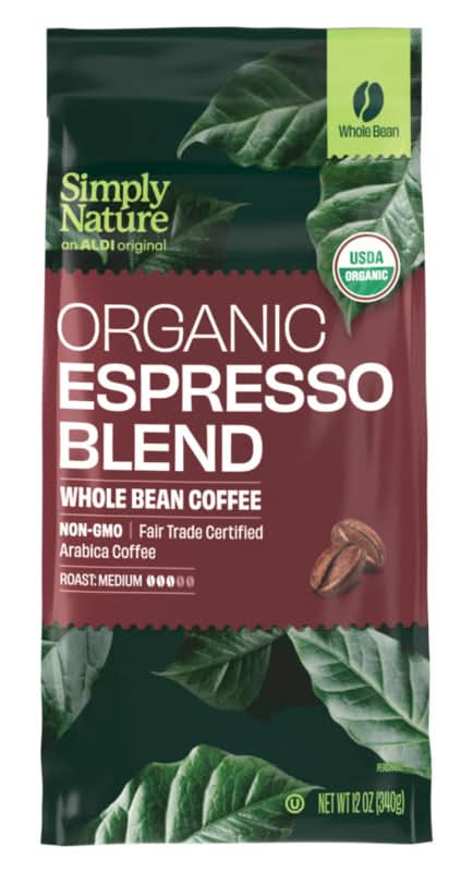 Simply Nature Fair Trade Organic Espresso Blend Medium Roast Whole Bean Coffee (12 oz)