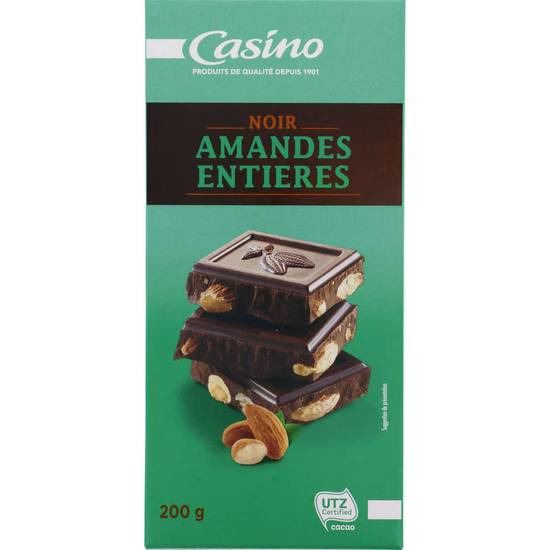 Casino tablette de chocolat noir amandes entières 200 g