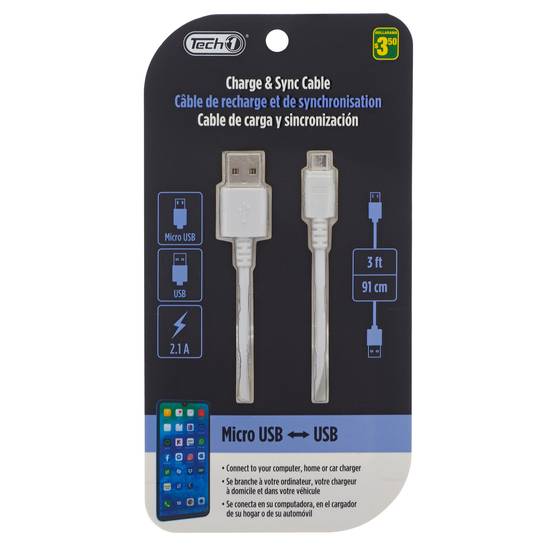 Tech1 Câble USB-micro USB (Couleurs assorties) (1m)