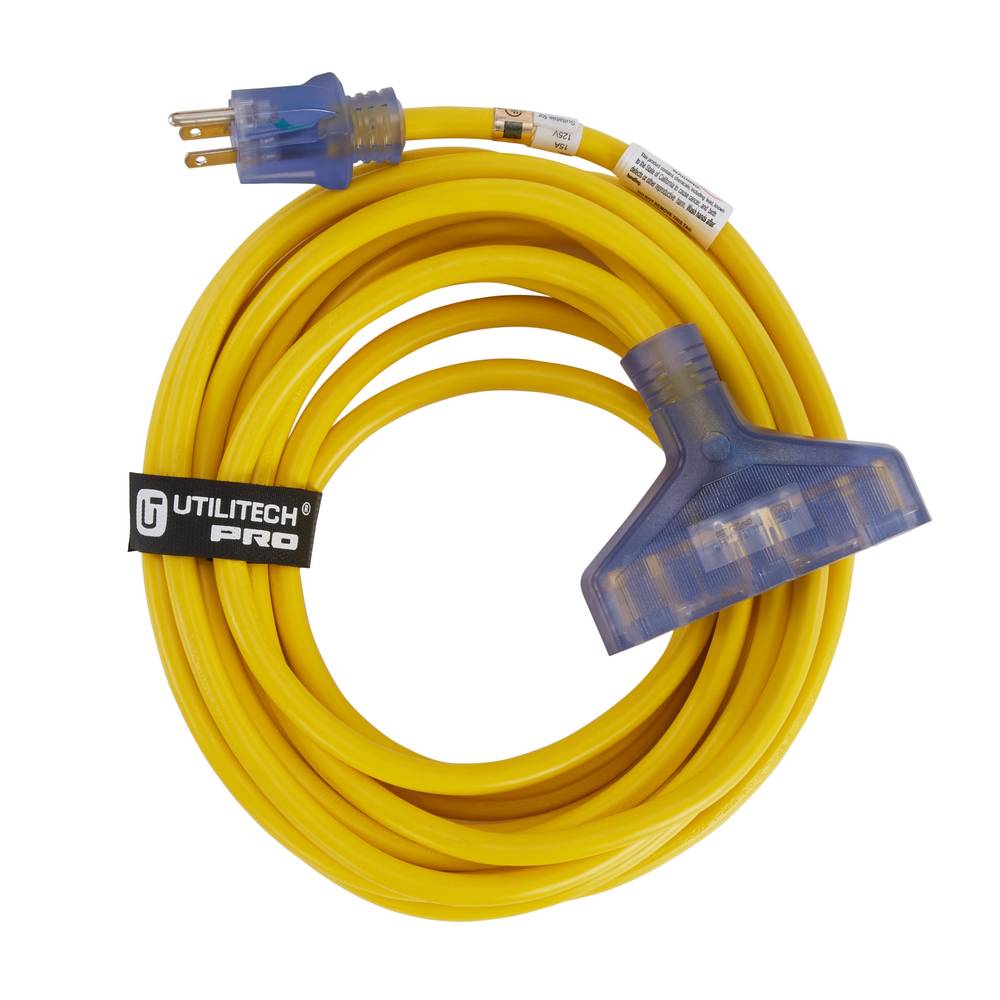 Utilitech Outdoor 25-ft 12/3 3 Prong Yellow Outdoor SJTW Heavy Duty Lighted Extension Cord | UTP611825