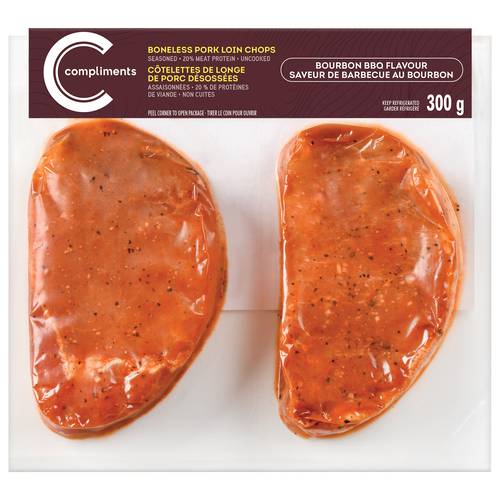 Compliments Pork Loin Chop Boneless Bourbon BBQ 300 g