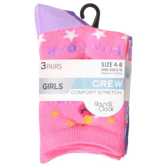 Round the Clock Girls Crew Socks Size 4-6 (3ct)