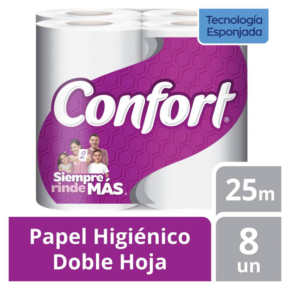 Confort · Papel higiénico doble hoja 25 m (8 un)