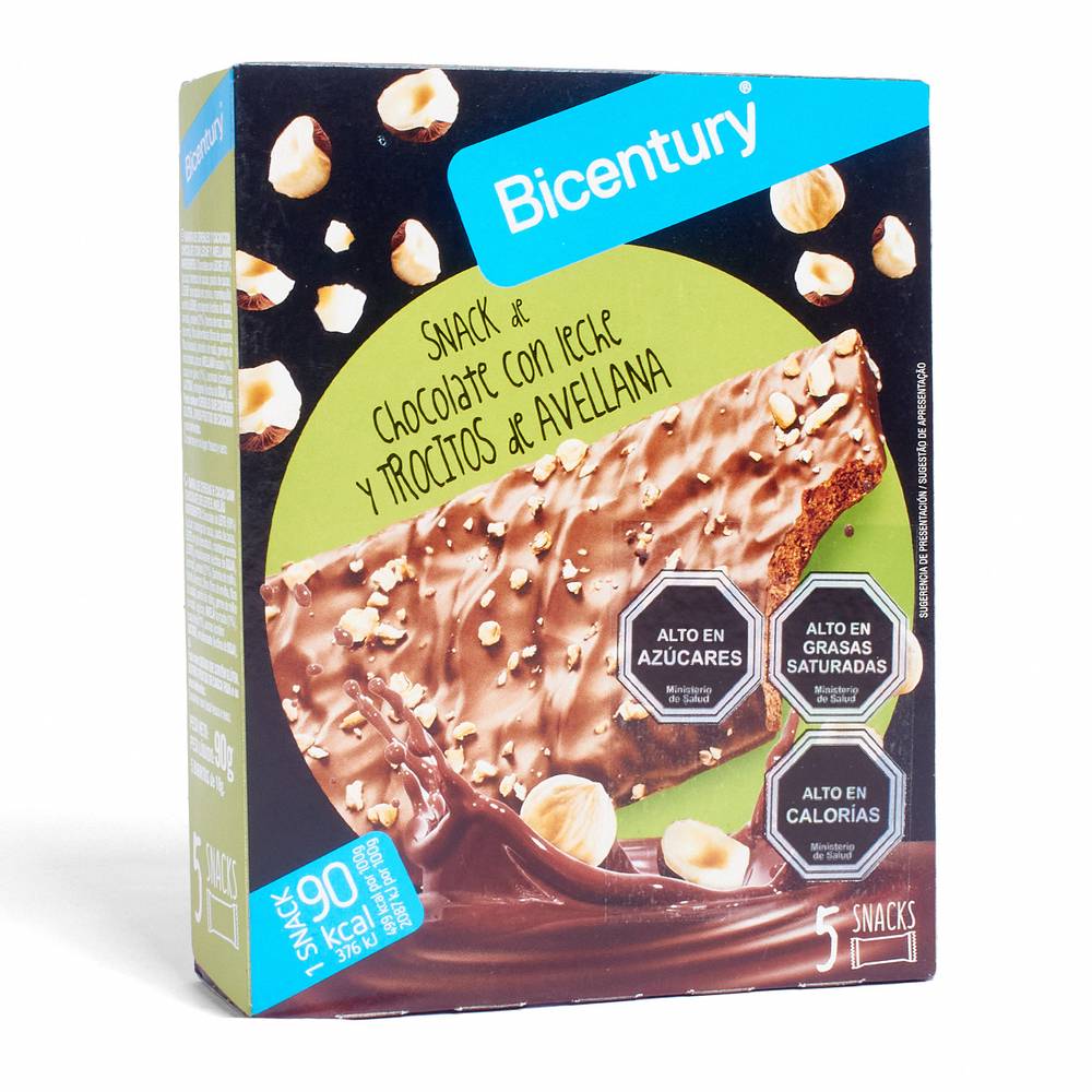 Bicentury snack barra chocolate con leche y avena (caja 5 u x 18 g c/u)