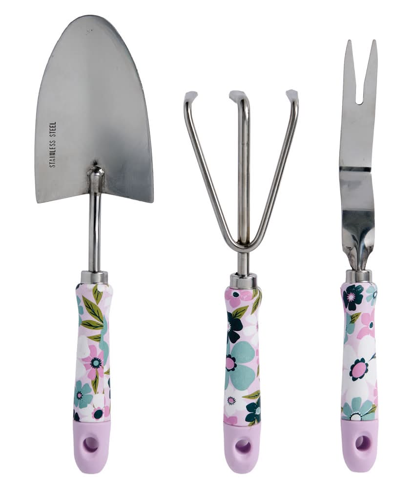 GARDENLINE Pink Floral Decorative Garden Hand Tool Set (3 ct)