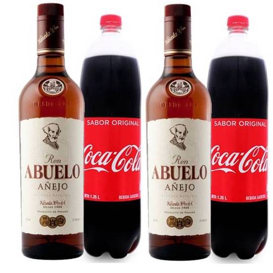 Combo doble 2 Ron Abuelo + 2 Coca Cola  1 lt⭐️