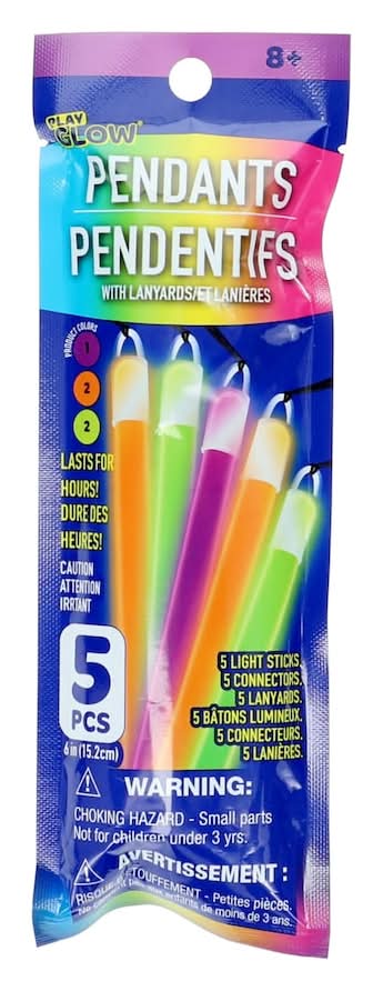 Play Glow Pendant With Lanyard 8+ Years, 6 in, Assorted (5 ct)