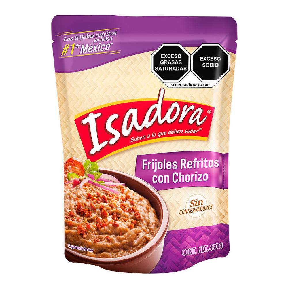Isadora frijoles refritos con chorizo (pouch 430 g)