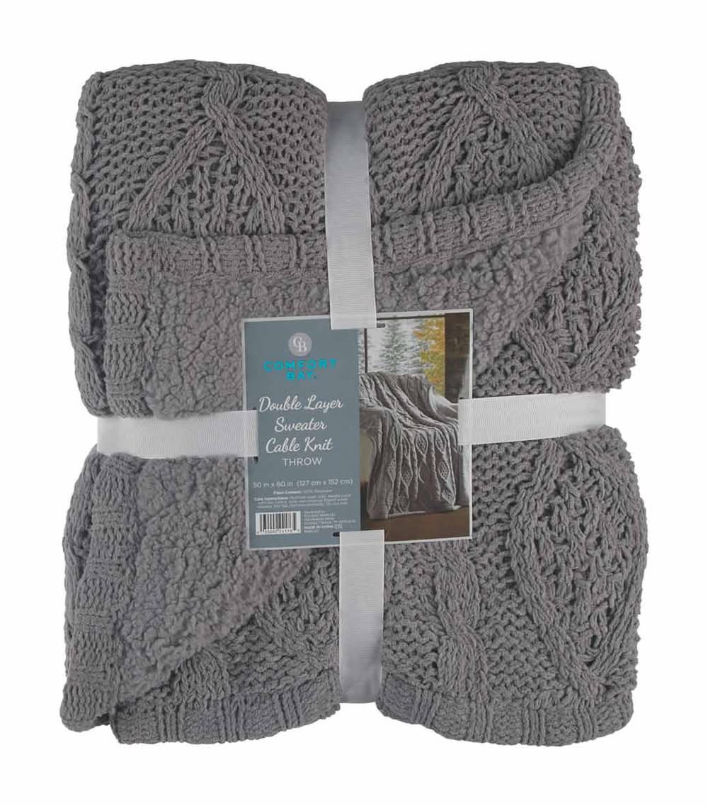 Comfort Bay Double Layer Sweater Cable Knit Throw, 50x60 in, Assorted