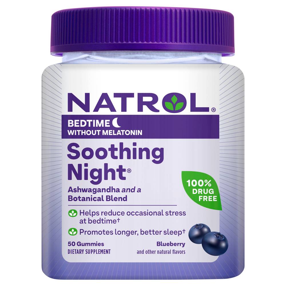 Natrol Soothing Night, Dietary Supplement For Bedtime Without Melatonin, Blueberry-Flavored Gummies (50 ct)