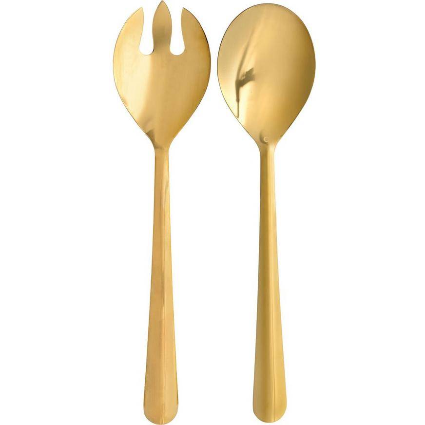 Party City Stainless Steel Fork Spoon Serving Set (gold)