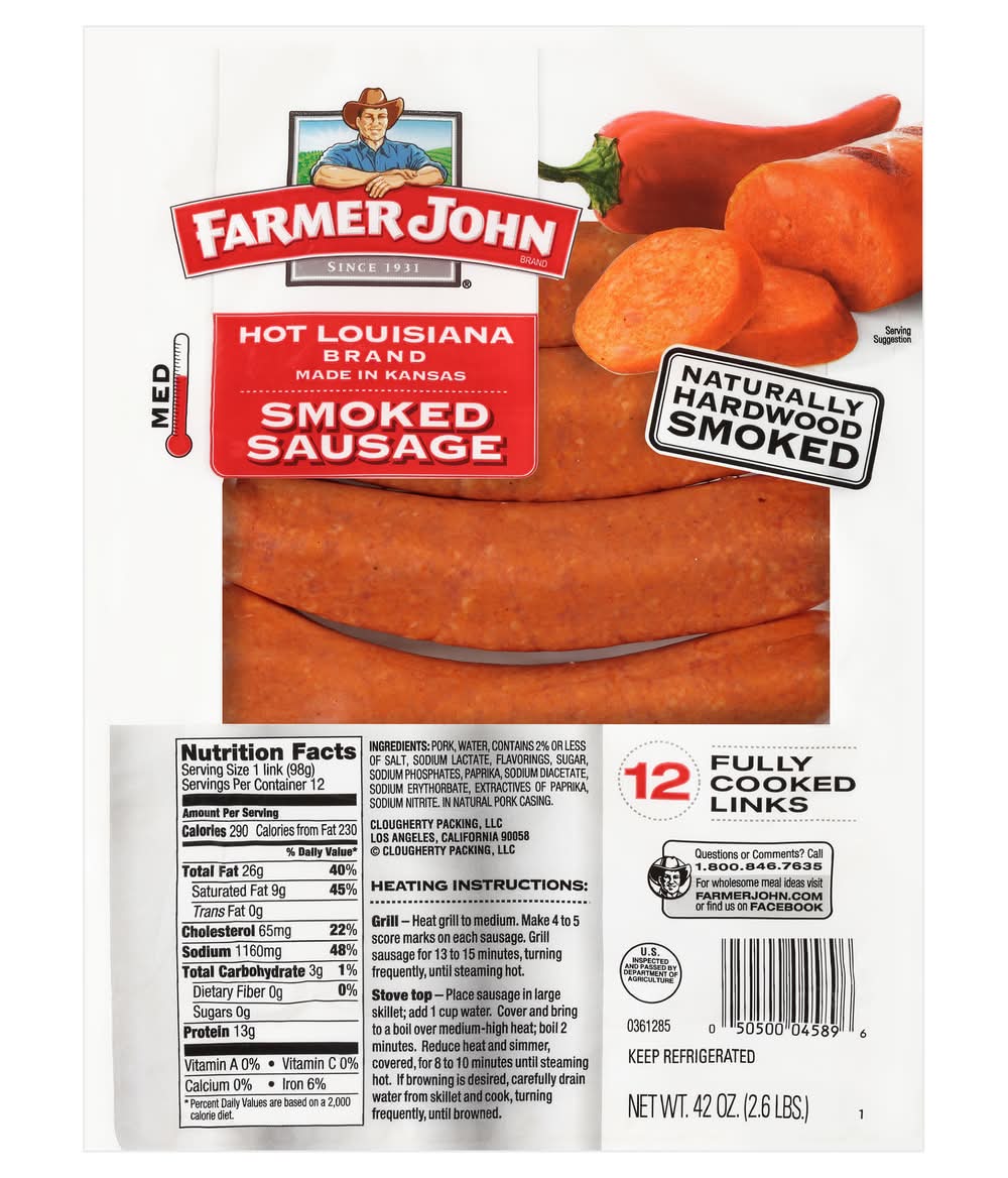 Farmer John Hot Louisiana Brand Smoked Sausage (42 oz, 12 ct)