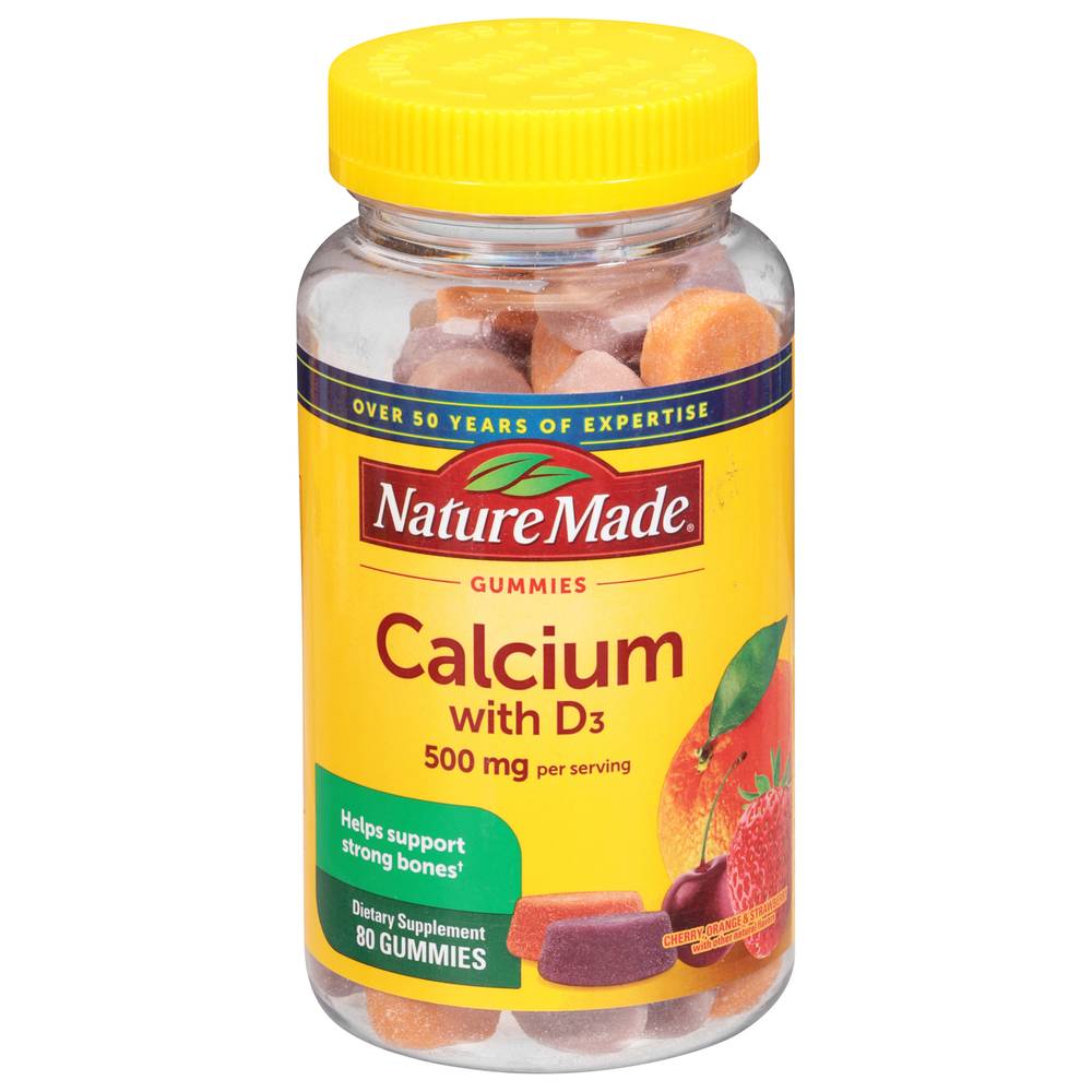 Nature Made Orange & Strawberry Cherry 500 mg Calcium Gummies (80 ct)