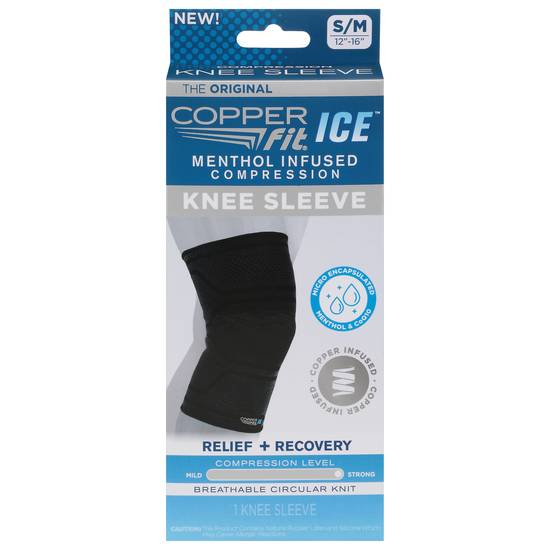 Copper Fit Ice Menthol Infused Breathable Knit Compression Knee Sleeve S/M