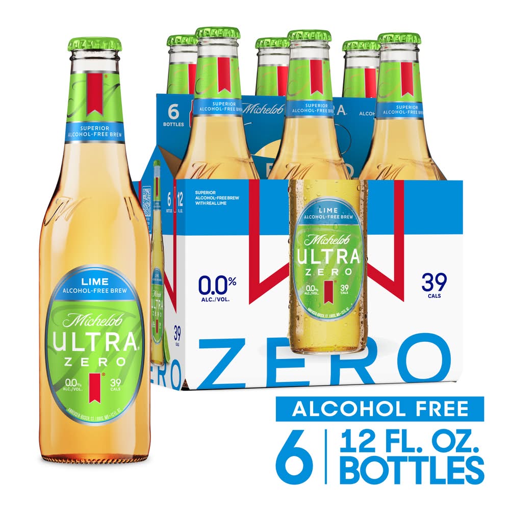 Michelob Zero Non-Alcoholic American Lager Beer, Lime (6 x 12 fl oz)