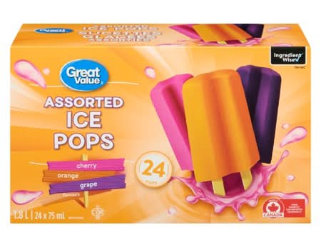 Great Value Ice Pops, Assorted (24 x 75 ml)