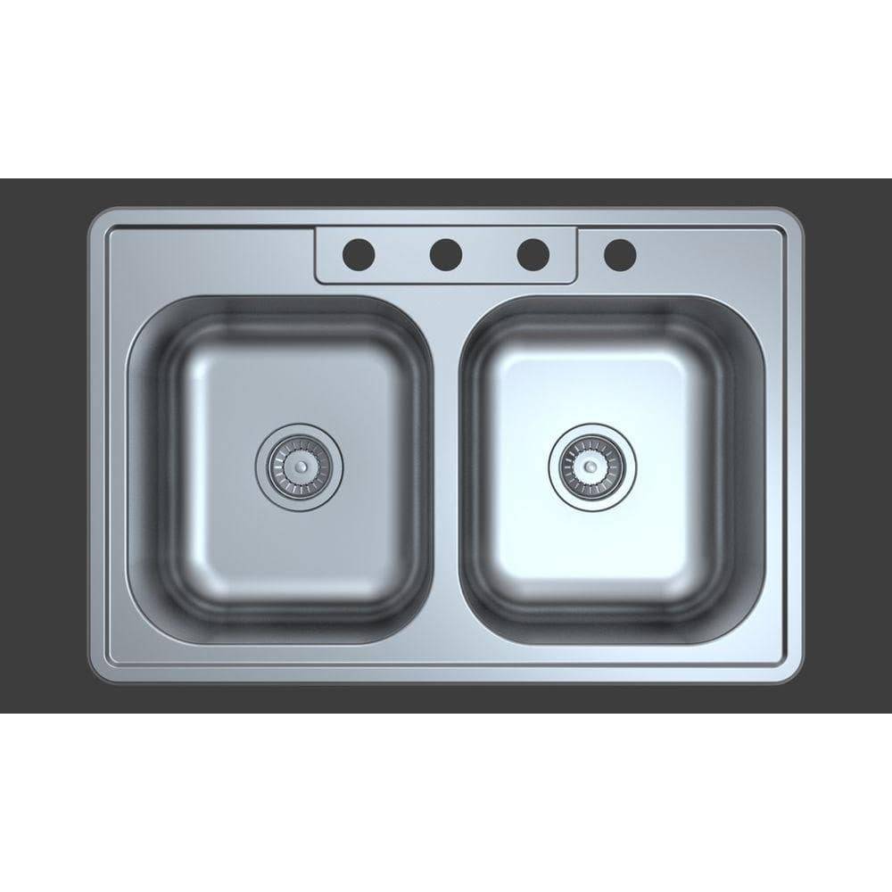 Glacier Bay 22G Drop-In Stainless Steel 33 In. 4-Hole Double Bowl Kitchen Sink