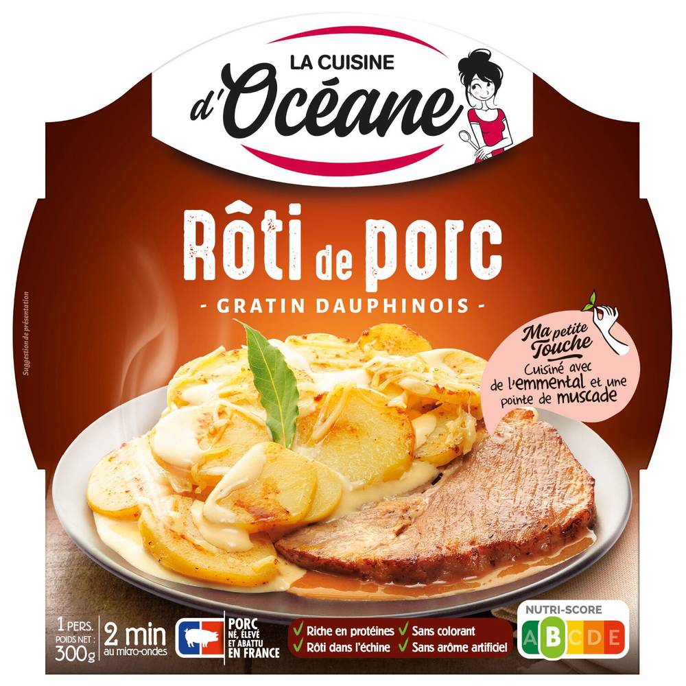 Plat cuisiné rôti porc/gratin dauphinois LA CUISINE D'OCEANE - l'assiette de 300 g