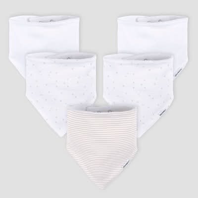 Gerber Baby Bandana Bib, White (5 ct)