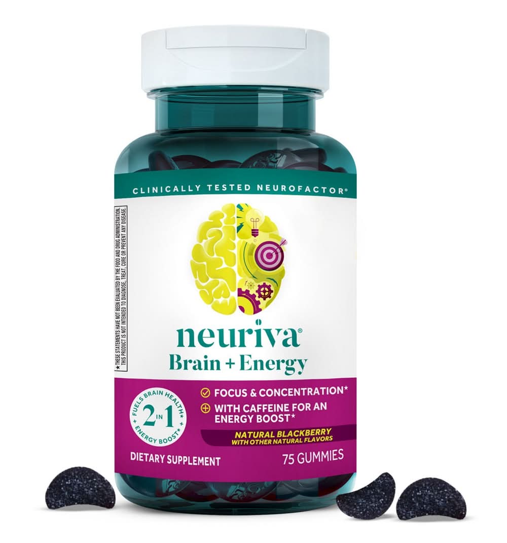 Neuriva Brain + Energy Supplement Gummies, Naturally Blackberry (75 ct)