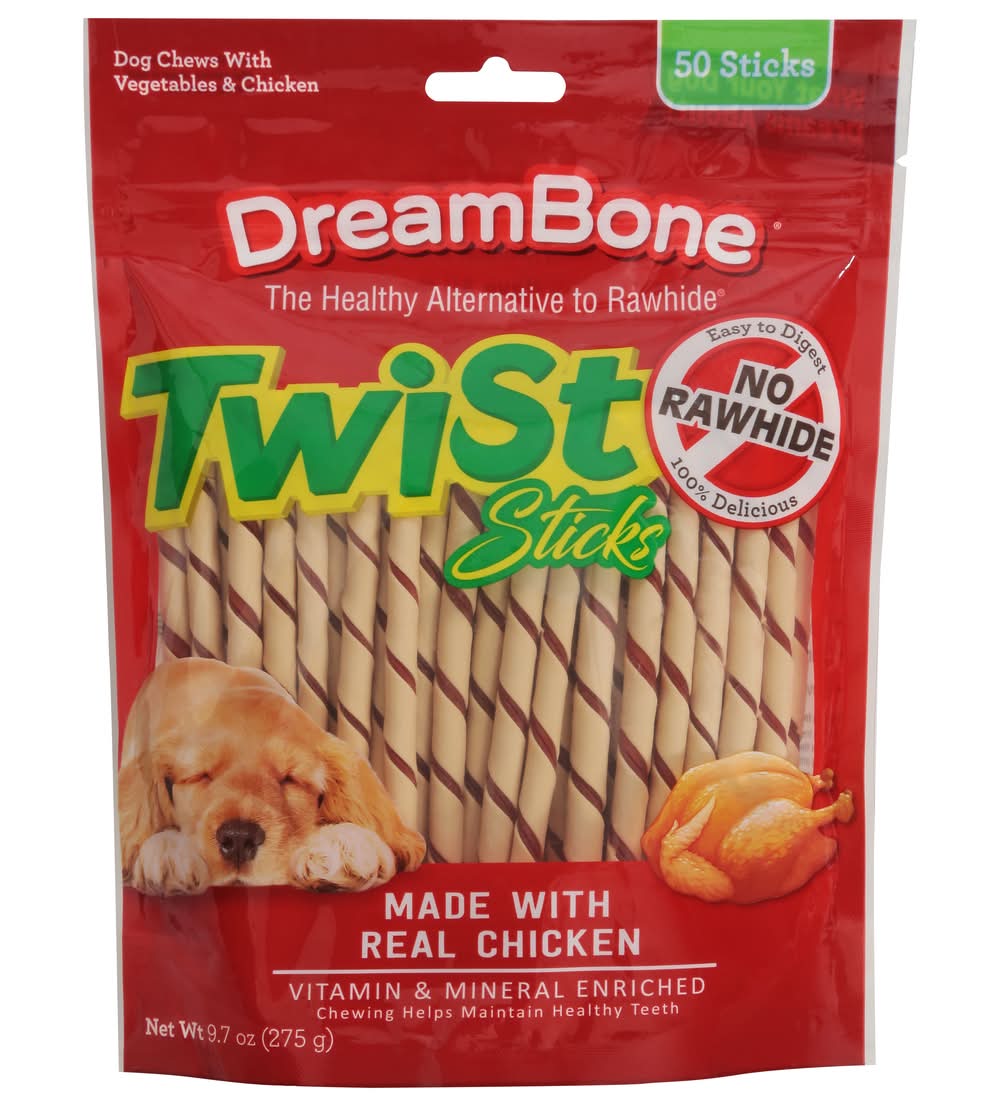DreamBone The Healthy Alternative To Rawhide Twist Sticks Dog Chews, Vegetables & Chicken (9.7 oz, 50 ct)