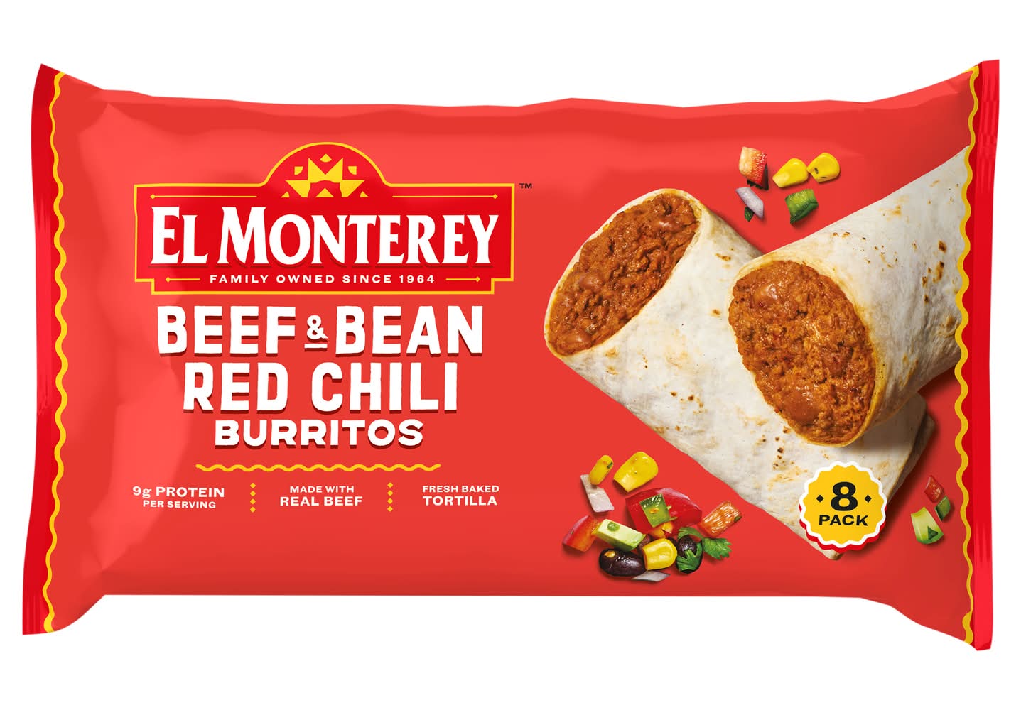 El Monterey Beef & Bean Red Chili Burritos (32 oz, 8 ct)
