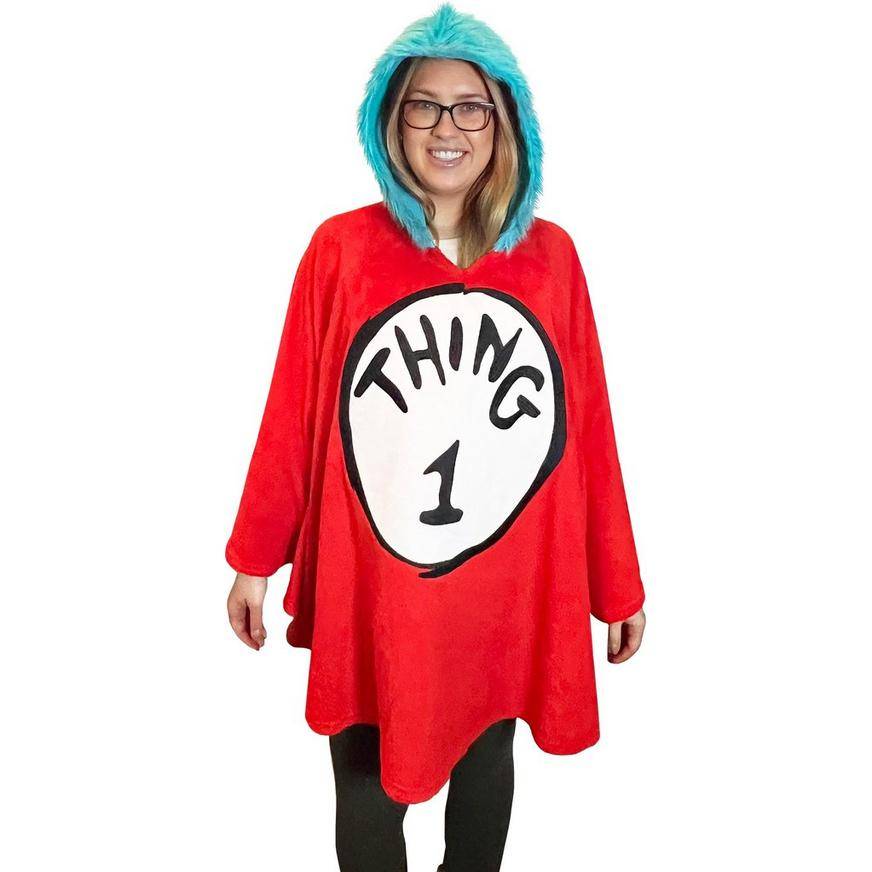 Adult Thing 1 Hooded Fleece Poncho - Dr. Seuss