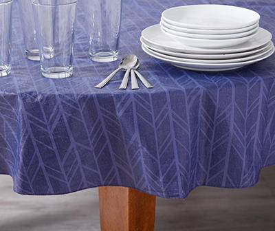 Navy Herringbone Round Peva Tablecloth, (60")