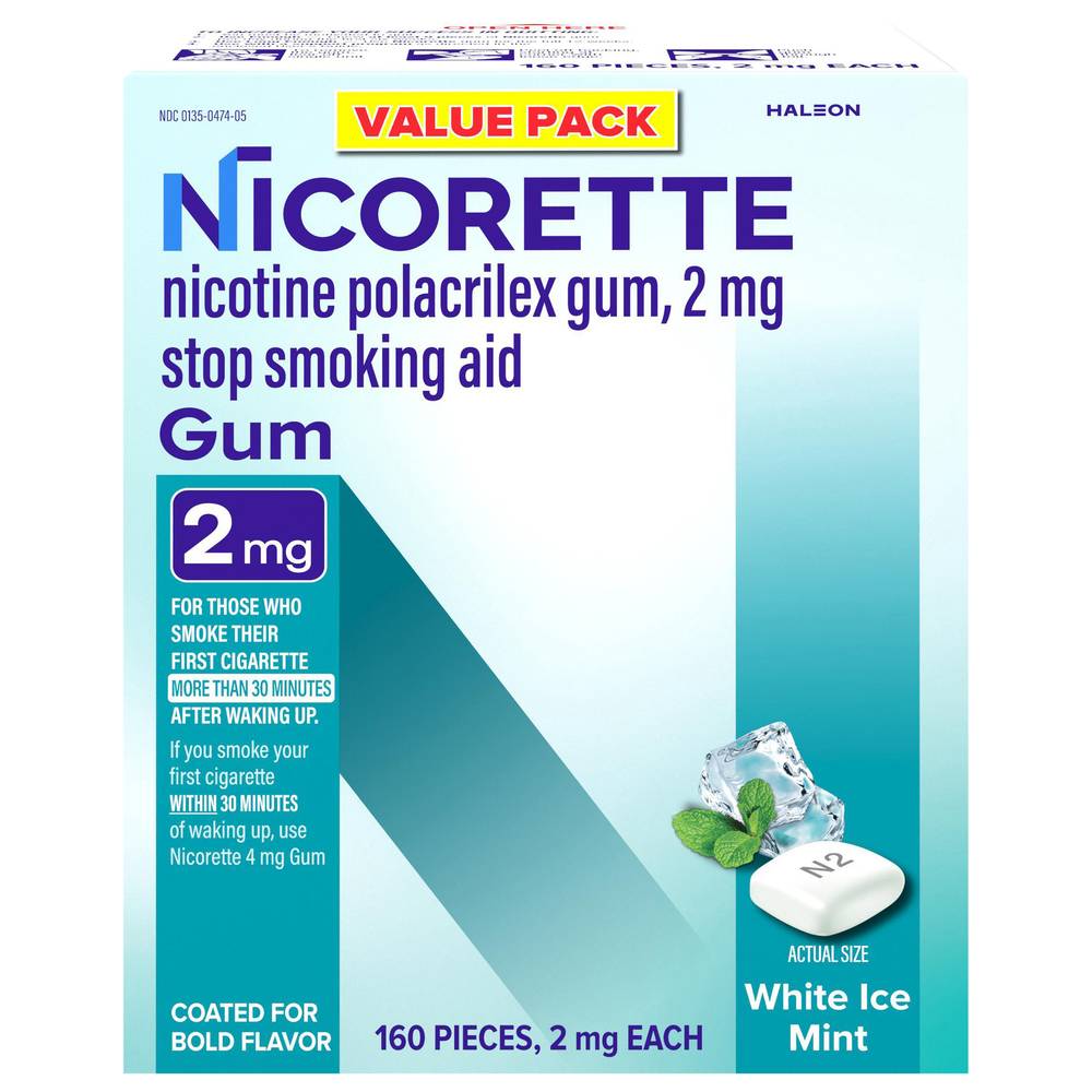 Nicorette Nicotine Polacrilex White Ice Mint Stop Smoking Aid 2 mg