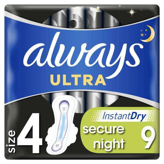 Serviettes hygiéniques ultra secure nuit Always 9 pièces
