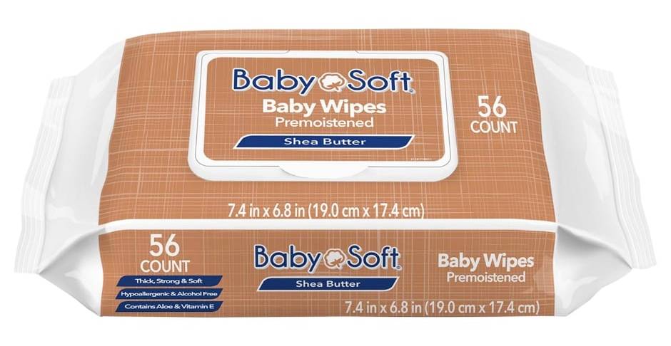 Baby Soft Baby Wipes, Shea Butter, 7.4x6.8 in (56 ct)
