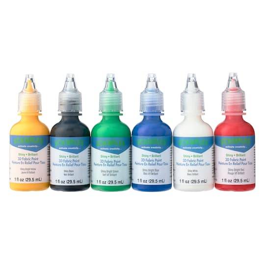 Scribbles Shiny 3d Fabric Paint Set, Assorted (6 fl oz, 6 ct)