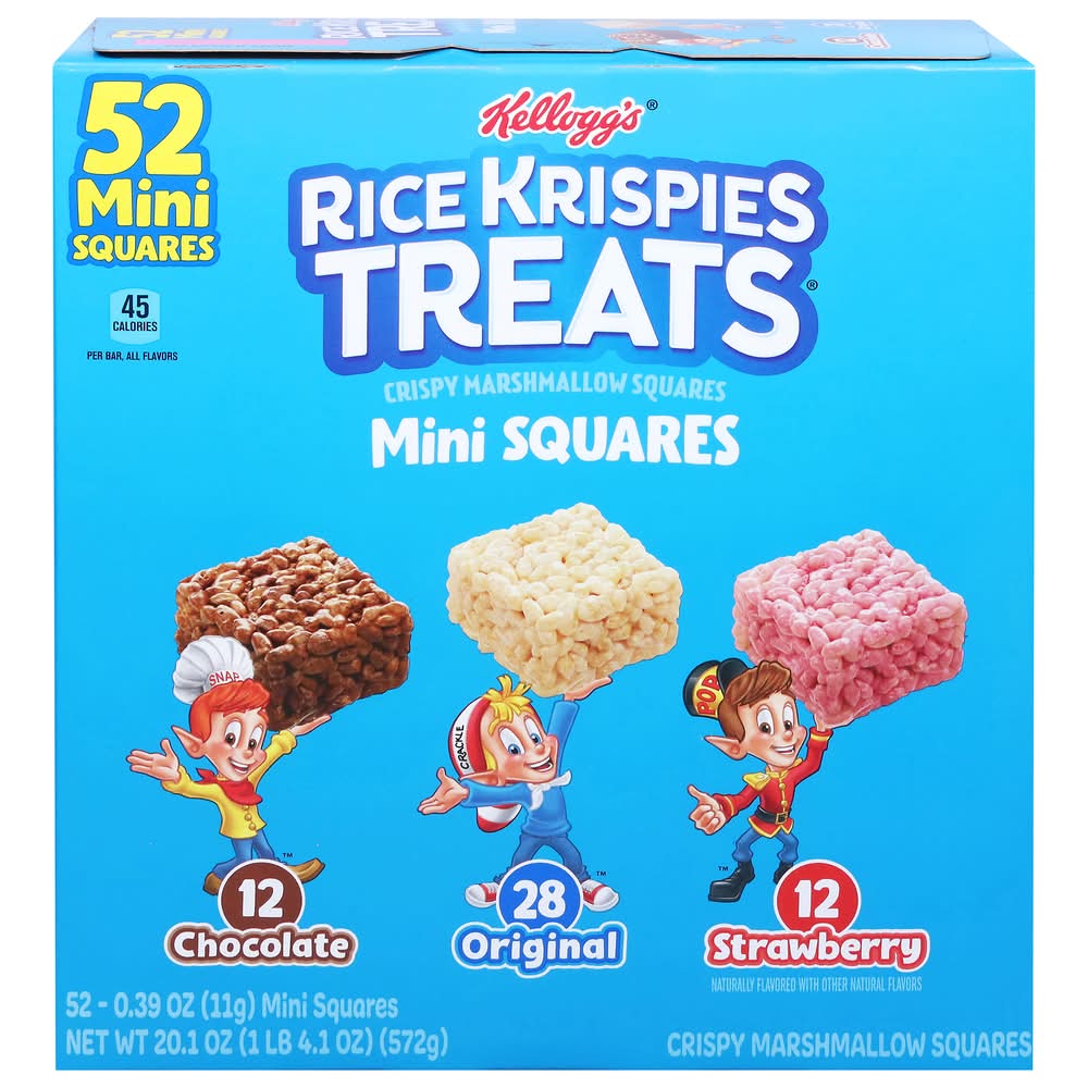 Kellogg's Rice Krispies Treats Marshmallow Mini-Squares With Variety pack, Chocolate-Strawberry-Original (0.39 oz, 52 ct)