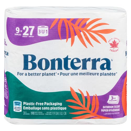 Bonterra Toilet Paper 3-ply Triple Rolls, 9.9x10.1 cm (9 ct)