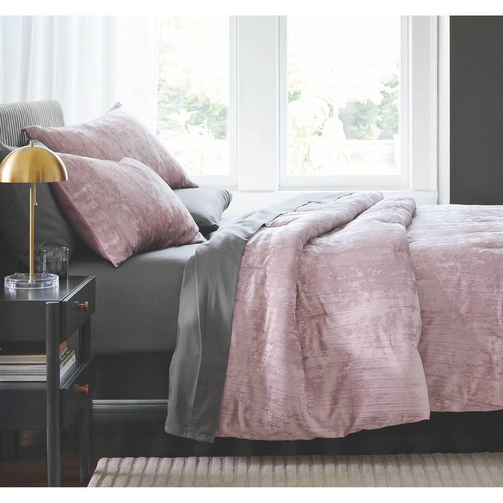 Threshold Luxe Distressed Crinkle Velvet Comforter and Sham Set, King, Mauve (3 ct)