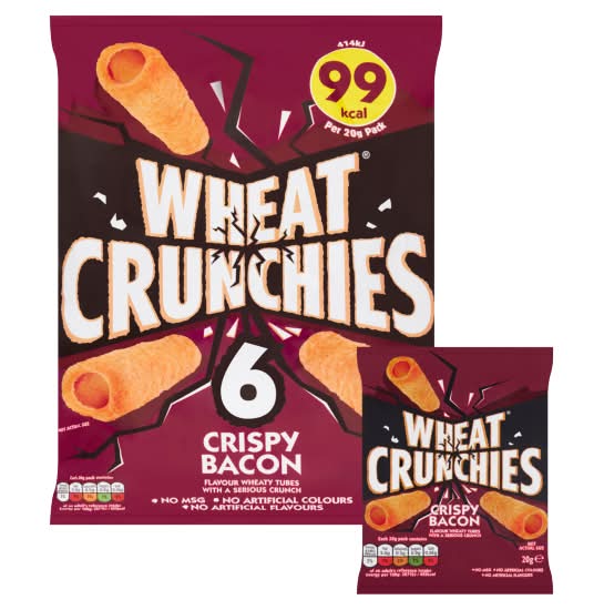 Wheat Crunchies Crispy Bacon, Wheaty Tubes Crisps (6 x 20g)