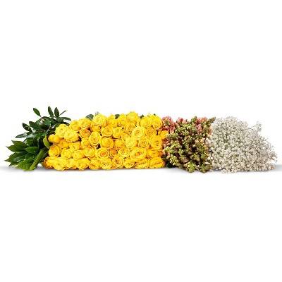 Colour Republic Build Your Own Bouquet - Fresh Cut Yellow Rose/Orange Snapdragon,/Gypsophila & Greens