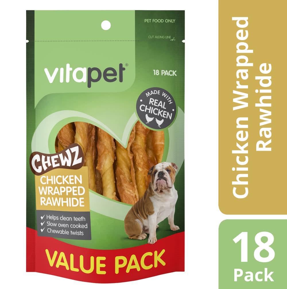 Vitapet Chewz Wrapped Rawhide Dog Treats Value pack, Chicken (18 pack)