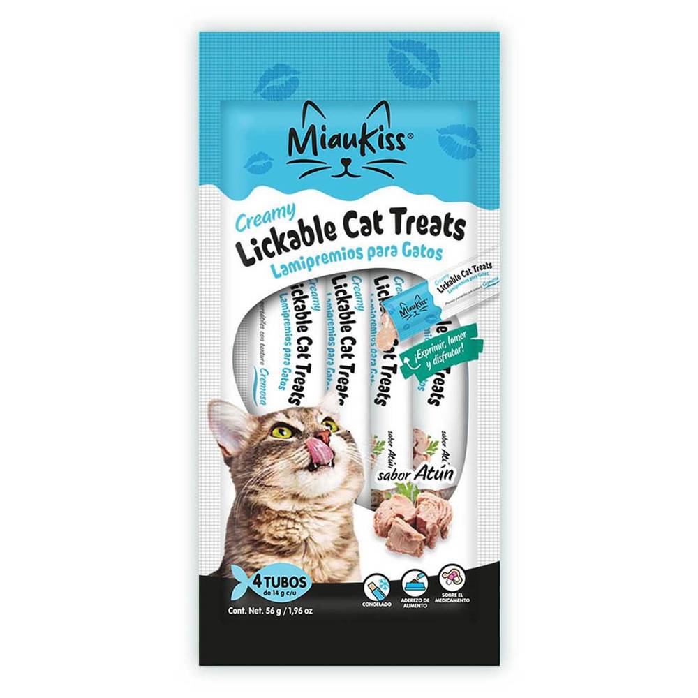 Miaukiss · Golosinas cremosas para gatos, salmón-atún (4 un)