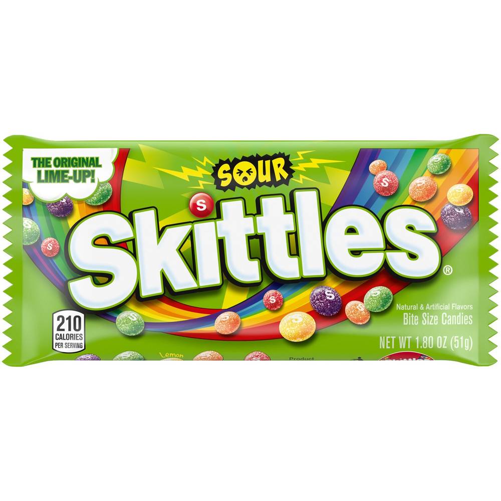 Skittles Sour Candy, Full Size, Bag, 1.8 Oz