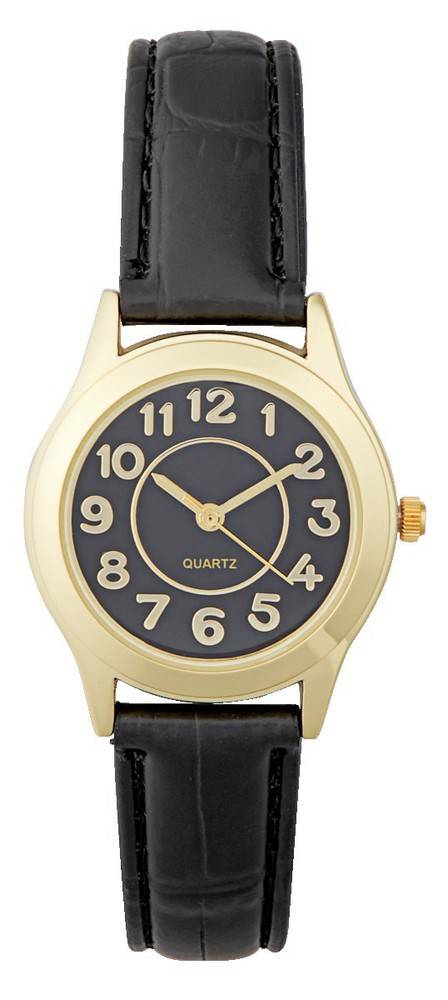 Quartz Women Black Band Gold Case Watch (1 unit)
