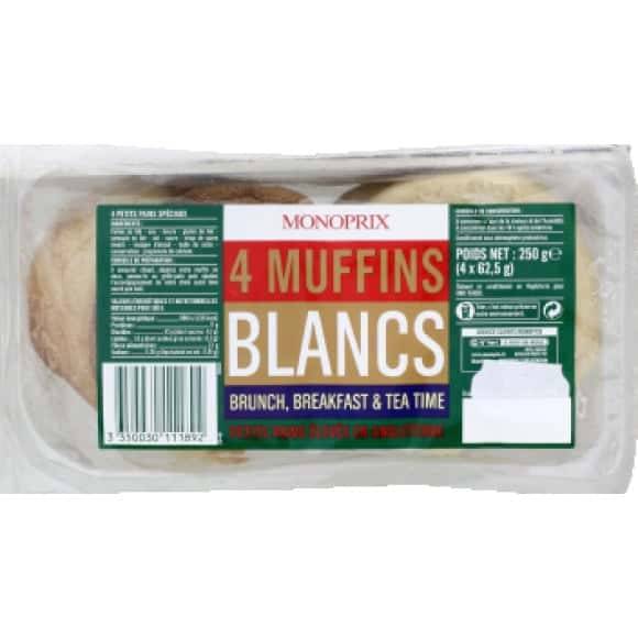 Monoprix Muffins Blancs Les 4 Muffins - 250 G