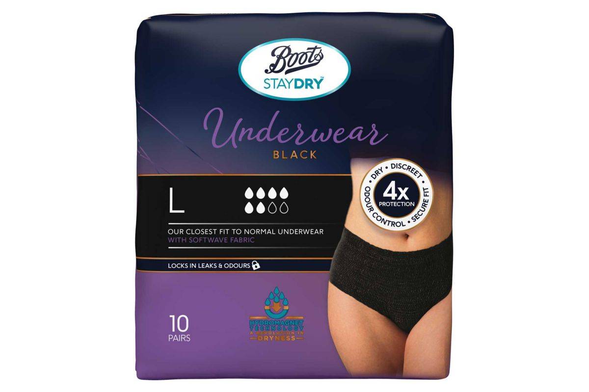 Boots Staydry Underwear Black - Large - 10 pairs