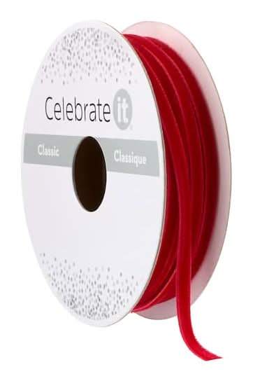 Celebrate It Velvet Ribbon, 1/8" X 10Yd, Red