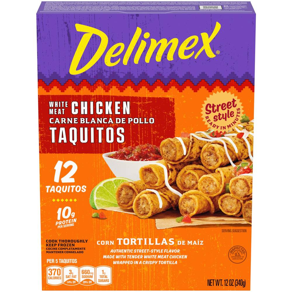 Delimex White Meat Chicken Corn Taquitos Frozen Snacks, 12 Ct, 12 Oz