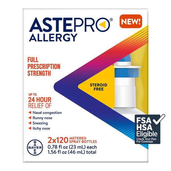 Astepro Allergy Steroid Free Antihistamine Nasal Spray, Prescription Strength Allergy Medicine, 240 Metered Sprays (2 x 120)