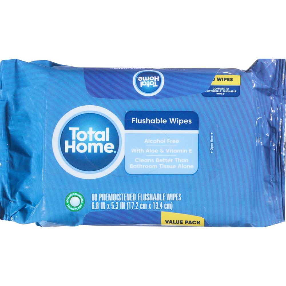 Total Home Flushable Moist Wipes Refill, 180 Ct